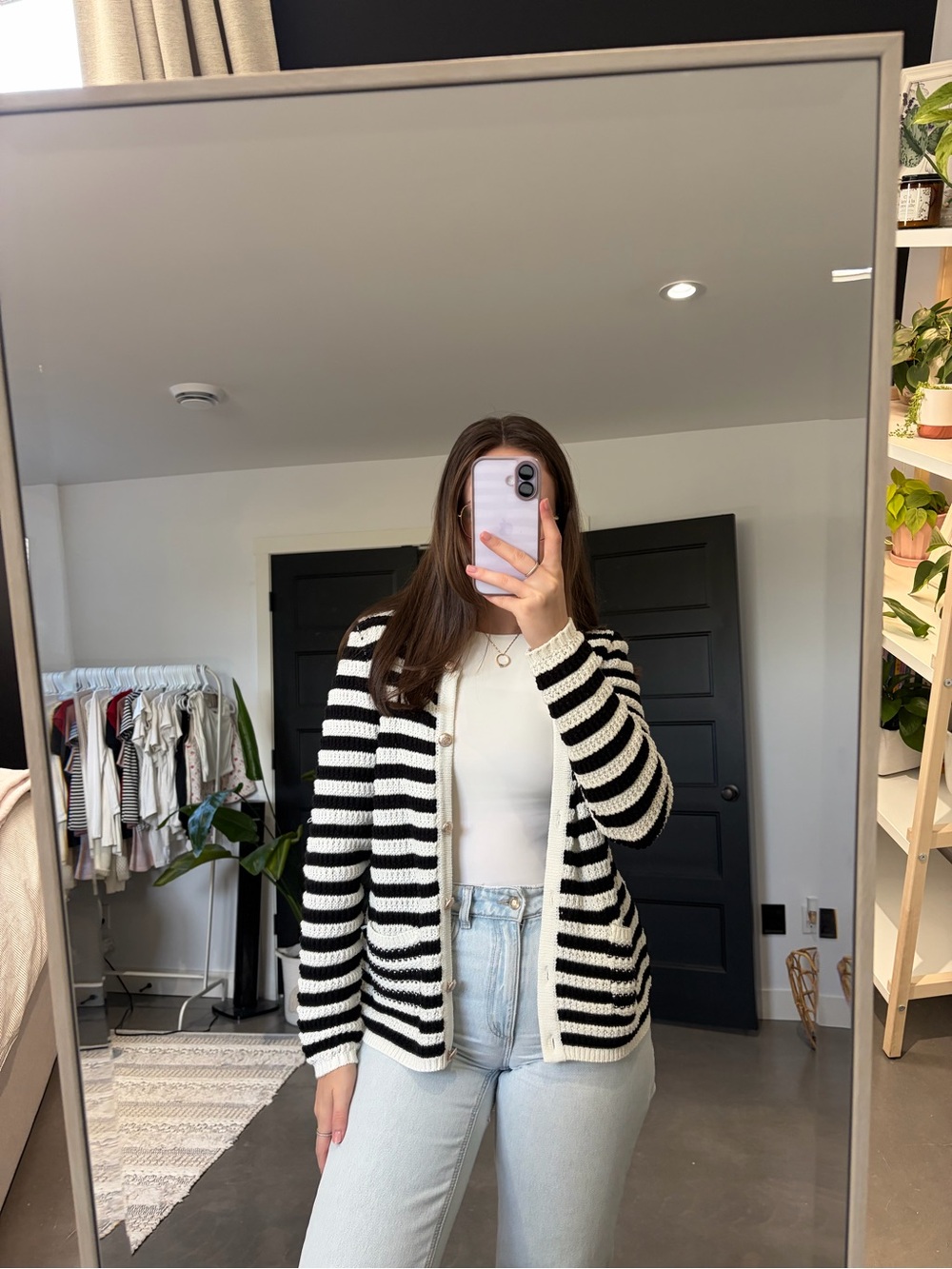 Cardigan noir et blanc rayé - femme